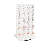 Ikee Design Présentoir à bijoux rotatif double face en bois, organiseur rotatif avec 32 crochets pour stockage, boucles d'oreilles, porte-clés avec crochets, couleur blanc délavé, 22,9 x 19,1 x 41,5