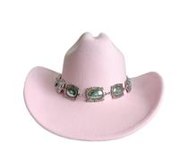 IKFGTJRE Chapeau de Cowboy Rose Chapeau de cowboy Fedora, Double concave, chaîne Concho, large bord, équitation Pour les fêtes(Color 03)