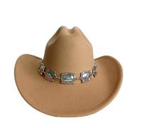 IKFGTJRE Chapeau de Cowboy Rose Chapeau de cowboy Fedora, Double concave, chaîne Concho, large bord, équitation Pour les fêtes(Color 05)