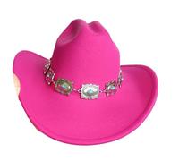 IKFGTJRE Chapeau de Cowboy Rose Chapeau de cowboy Fedora, Double concave, chaîne Concho, large bord, équitation Pour les fêtes(Color 09)