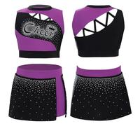IKFGTJRE Deguisement Pompom Costume De Pom-pom Girl For Enfants, Tenue Sport, Uniforme, Danse, Haut Court À Strass Découpés Avec Jupe Fendue Sur Le Côté Pour le sport(Purple,10)