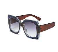 IKFGTJRE Lunette de Soleil Lunettes de soleil carrées surdimensionnées for femmes, verres transparents, trois couleurs, grande monture, lunettes de fête(Blue)