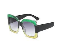IKFGTJRE Lunette de Soleil Lunettes de soleil carrées surdimensionnées for femmes, verres transparents, trois couleurs, grande monture, lunettes de fête(Green yellow)