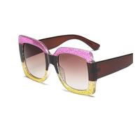 IKFGTJRE Lunette de Soleil Lunettes de soleil carrées surdimensionnées for femmes, verres transparents, trois couleurs, grande monture, lunettes de fête(Pink yellow)