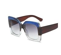 IKFGTJRE Lunette de Soleil Lunettes de soleil carrées surdimensionnées for femmes, verres transparents, trois couleurs, grande monture, lunettes de fête(Blue trans)