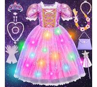 iKidiki Robe Raiponce, Déguisement Princesse Fille 3 4 Ans LED Lumineuse Ans Carnaval Cadeau Fille 3 4 5 6 Ans Anniversaire Costume Enfant Halloween Anniversaire Noël