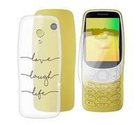 Ikiiqii Coque pour Nokia 3210 2024 (2.40") + 2 Pack HD Verre Trempé, Phone Case Cover Étui Souple Silicone Housse Protection Bumper+Écran Film Protection - Texte Minimaliste