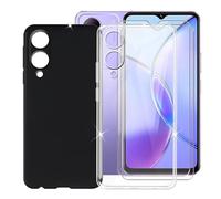 Ikiiqii Coque pour Vivo Y17s (6.56") Phone Case Cover Étui Souple Silicone TPU Housse 1Pcs Black+ 1Pcs Clear Bumper +2Pcs Verre trempé écran Film Protection écran