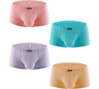 iKingsky Short en coton pour hommes avec renflement sous-vêtements sexy taille basse sous-vêtements pour hommes, Lot de 4, XXL