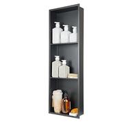 IKITRAEE Niche de Douche Encastrable INOX 3 Compartiments, Étagère Murale Soudure sans Joint Étanche Antirouille, Rangement Salle de Bain Shampoing Savon(Noir Mat, 90 x 30 x 10 cm)