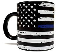 IKJHG All Sale Outlet Tasse fine Blue Line Blue Lives Matter 325 ml Noir mat Qualité Support Law Enforcer/Police Officer Cop Foam Box Protection Gift