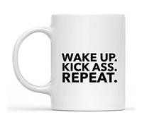 IKJHG Mug « Wake Up Kick Ass Repeat » - Tasse humoristique humoristique pour lui, elle, cadeau de sarcasme pour homme, femme, patron, 325 ml