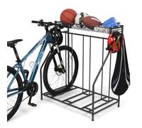 ikkle Range Vélo, Râtelier Vélo 3 Places, Support Vélo Au Sol Pour Garage Avec Panier & Crochets & Emplacement Réglable Pour Vélo De Route, VTT, Hybride, Enfant - Intérieur/Extérieur