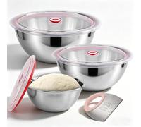 iklestar 3 PCS Bac a Paton Pizza,800 Ml/1200 Ml/ 1800 Ml Bac Alimentaire Avec Couvercle Empilable En Acier Inoxydable 304, Avec Coupe-Pâte, Idéal Pour La Fermentation Et Le Stockage Des Aliments