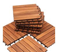 Ikodm Dalles terrasse Lot de 33 carreaux en bois d'acacia,3 m²-30 x 30 cm dalles composées de 6 lattes chacune-Pour balcon,jardin