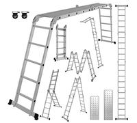 Ikodm Échelle Multifonction en Aluminium 4 x 5 marches 5,82 m 7 en 1 jusqu'à 150 kg avec 2 roulettes de Transport et 2 Plateformes
