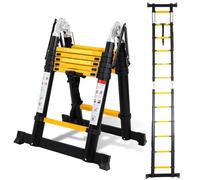 Ikodm Échelle télescopique pliante en aluminium de 3,8 m (1,9 + 1,9) - Antidérapante - Multifonction - Portable - Charge maximale : 150 kg - Noir et jaune