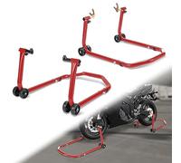 Ikodm Lot de 2 béquilles de montage pour moto - Support de transport arrière et avant - Largeur réglable - Pour travaux d'entretien et de montage sur motos jusqu'à 300 kg - Rouge