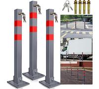 Ikodm Lot de 3 poteaux de stationnement pliables avec bandes réfléchissantes, pied robuste, barrière de parking en acier avec 9 clés, borne de parc stable