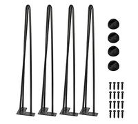 Ikodm Lot de 4 pieds de table en épingles à cheveux, 72 cm, pieds de meubles, patins de table, table à manger avec triple barre, protections de sol libres et vis, disponibles en hauteur de 15 à 72 cm