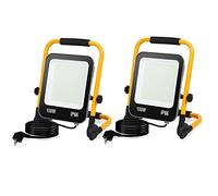 Ikodm Projecteur de Chantier LED, 2PCS 100W Projecteur LED 10000LM 6000K Blanc Froid avec Support Pliable, Lampe de Chantier avec câble 3M et étanche IP66 pour Garage Chantier