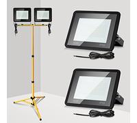Ikodm Projecteur de chantier LED avec trépied, 2 x 50 W blanc froid, 6000 K, 4250 lm, projecteur de chantier, étanche IP66, pour la construction, l'atelier, avec câble de 1 m, pas de prise