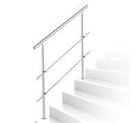 Ikodm Rampe d'escalier en acier inoxydable Pour extérieur et intérieur 180 cm Ø42mm Avec 2 traverses et accessoires - Angle réglable pour escaliers, jardin, entrée de maison, parapet, balcon
