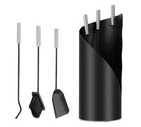 Ikodm Serviteur de cheminée 4 pièces, accessoires de cheminée avec balai, pelle, crochet en fer, support, design moderne, ustensiles de cheminée, ustensiles de poêle avec poignées en acier inoxydable