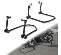 Ikodm Support de montage 2 pièces pour moto - Support arrière et avant - Support de transport - Réglable en largeur pour travaux d'entretien et de montage sur motos jusqu'à 300 kg, Noir