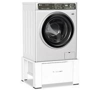 Ikodm Support pour machine à laver avec tiroir jusqu'à 150 kg, rehausseur pour machine à laver, socle max. en acier 62,5 x 54,5 x 32,5 cm, blanc