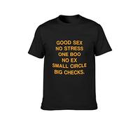 IKOKO Funny Tops Good Sex No Stress One Boo No Ex Small Circle Big Checks Unisex Cotton T-Shirts Black M