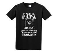 IKOKO Je suis Un Papa Ours Plus Grognon - comme Normal mais en Standard for Boyfriend Husband Dad Cotton T-Shirts Black S