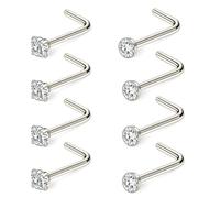 IKOPFLN 8 Pièces 20G Piercing Nez Anneaux Acier Chirurgical Femme Nose Stud Ring Screw Piercing Nez 2mm Diamond CZ Nostril Piercing Argent