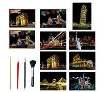 IKOPFLN 8pcs carte a gratter colorier dessin adult Carte a Gratter Enfant Urban Scratch Paper Scratch Art Paper and Pen Set Papier d'art à Gratter Noir pour Bricolage Artisanat Home Decor Art