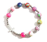 IKOPFLN Première Communion Baptême pour Filles Bracelet Croix Baptême Bracelet Perle Communion Cartes Religieuses pour Chrétien Catholique Confirmations, cadeau bapteme fille