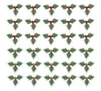 Ikosora Lot de 30 feuilles de houx artificielles dorées et rouges pour décoration d'intérieur, cadeaux, décorations de fête de mariage, décorations de sapin de Noël (15 feuilles de chaque, or et