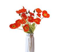 Ikosora Lot de 5 fleurs artificielles à longues tiges de coquelicots pour décoration de vase et maison, mariage (orange)