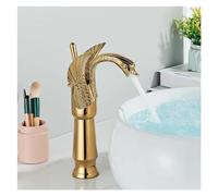 IKPGBZXM 1 pièces Robinet d'évier de Salle de Bains Golden Swan Robinet de lavabo en cuivre Robinet monotrou sur Pied mélangeur Chaud et Froid Robinet de lavabo Robinet(Polished Gold Tall)