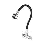 IKPGBZXM Robinet de Cuisine Mural, Robinet de lavabo Froid Simple, mitigeur Rotatif Universel en Acier Inoxydable avec Robinet de lavabo à tête de pulvérisation 1 pièces(Chrome and Black B)