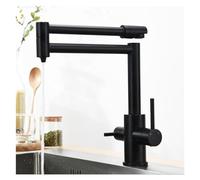 IKPGBZXM Robinet de Cuisine Noir Grue en Laiton Massif Robinet de Filtre à Eau monté sur Le Pont de Cuisine Robinet d'évier à Trois Voies Pliable en Nickel brossé(Black)