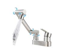 IKPGBZXM Robinet de lavabo à Double Trou en Acier Inoxydable brossé, tête Pliante de Salle de Bains, lavabo Rotatif à 360 degrés, Robinet Chaud et Froid(C)