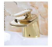 IKPGBZXM Robinet de lavabo de lavabo à Bec Cascade chromé Noir doré, Robinet mitigeur Chaud et Froid en Laiton à Montage sur Pont for Robinet de lavabo de Salle de Bains(Gold)