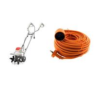 Ikra Motobineuse électrique IEM 800 S, Largeur de Travail 30cm, Profondeur 20cm, 800 W Gris/Rouge/Noir & Zenitech Prolongateur 16A HO5VV F 2X 1,5 2P sans Terre Orange 25m