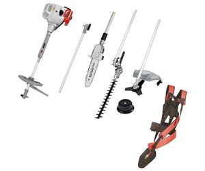 IKRA Multitool IBKH 52-1 à Essence 4en1, 51,7 cm³, 1,5 KW, avec bandoulière | 4 outils en un : débroussailleuse, coupe-bordures, taille-haie et élagueuse, moteur à 2 temps, système de démarrage facile