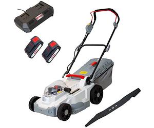 Ikra Tondeuse à Batterie ICM 2/2037, 2X Batteries, 1x Double Charger Rapide et Lame de Rechange Inclus