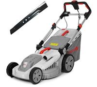 IKRA Tondeuse à Gazon électrique IERM 2043T, 2000W, 43cm, Lames de Rechange | Poignée réglable en hauteur sur 3 positions, hauteur de coupe réglable (30-75 mm), sac de 50 l et kit de mulching inclus