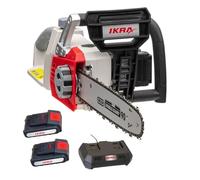 IKRA - Tronçonneuse sans Fil 40V (2x20V) Moteur Brushless 2000W Guide Oregon 35,5cm Tension sans Outil Frein Anti-Rebond - Inclus 2 Batteries 2Ah et Chargeur double Rapide