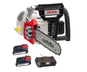 IKRA - Tronçonneuse sans Fil 40V (2x20V) Moteur Brushless 2000W Guide Oregon 35,5cm Tension sans Outil Frein Anti-Rebond - Inclus 2 Batteries 2Ah et Chargeur double Rapide
