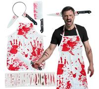 IKSAMY Metzger Kostüm Horror Set für Halloween - Grusel Schlachter Outfit mit Blutiger Schürze, Messer Haarreif & Zombie Narben, Herren Damen Gruselkostüm