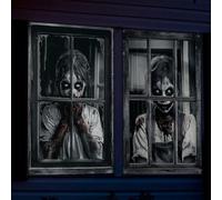 iksya 2 Pack Décorations d'Windows Halloween Effrayantes - Rideaux Fantômes Toile Oxford, 120x80cm - Déco Maison Hantée & Fêtes Indoor/Outdoor, Résistant Fade & Facile Monter(G)